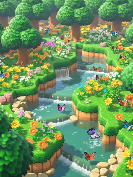 【Game Assets】 Cartoon-style 3D isometric background assets for small games FLUX