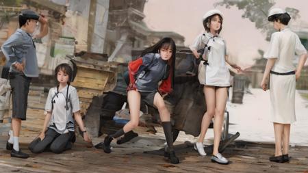 Row of40 people POSE , multi view，40个人的动作PNG图，多视图