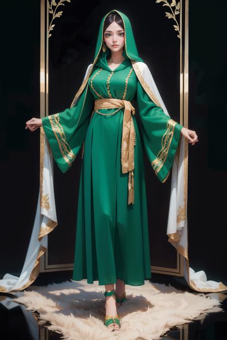 Embroidered Bell Sleeve Hooded Burqa Dress