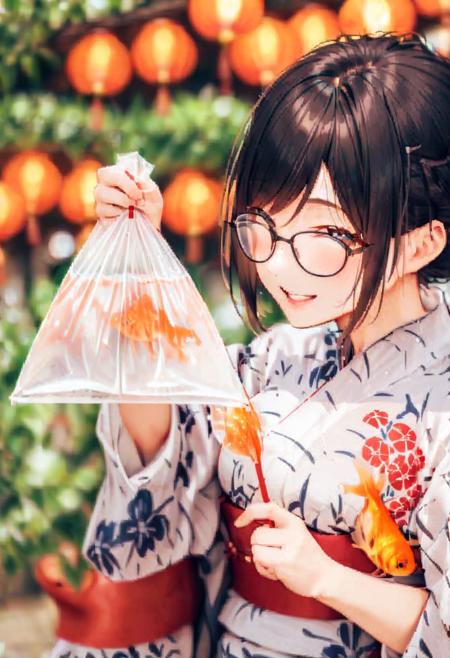 金魚袋 bagged goldfish SDXL