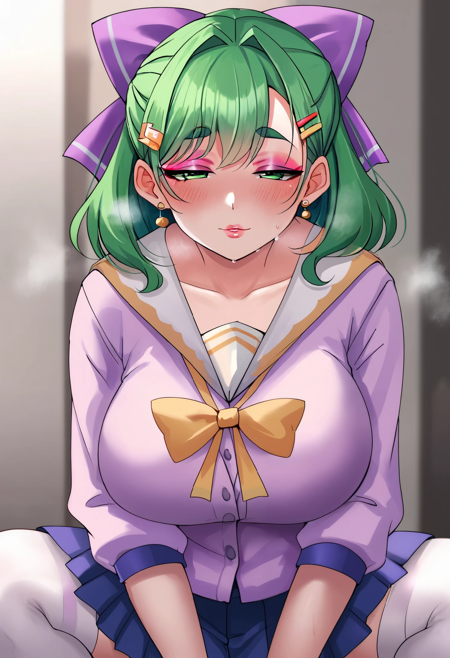 Green Short Hair Purple Bow Girl