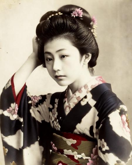 Tamamura's art, hand-colored in the chicken albumen paper style.