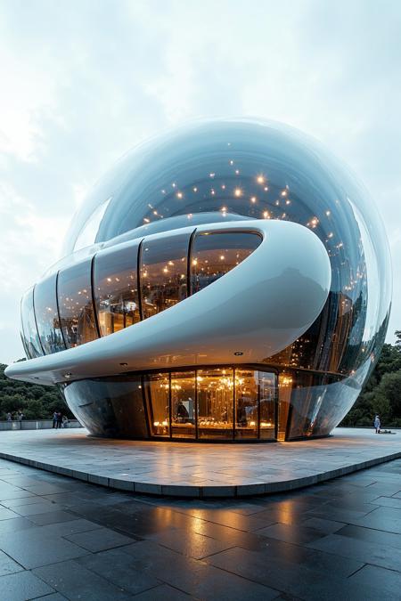 [sphere_glass_building]-lora_flux-Architecture