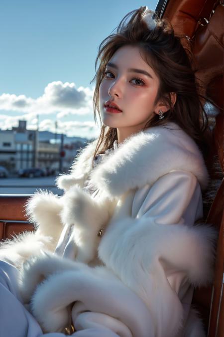 绪儿-皮草 车内场景 xuer white fur coat