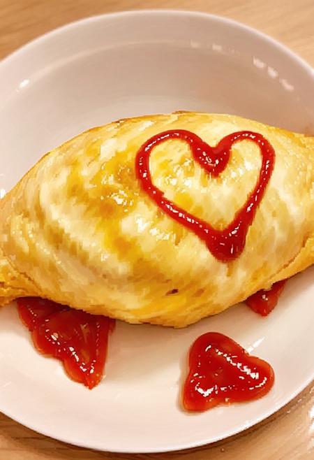 オムライス❤ Draw a heart with ketchup on top of omurice. SDXL