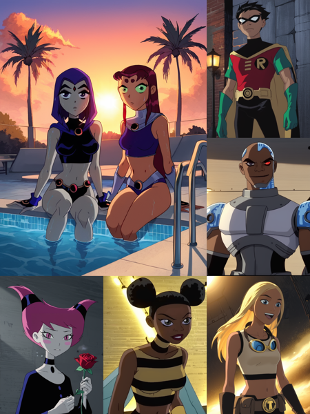 Teen Titans Style and Characters | All-in-One Pony LoRA | Raven, Starfire, Jinx, Terra, Bumblebee版本v1.0 (ID: 524144)