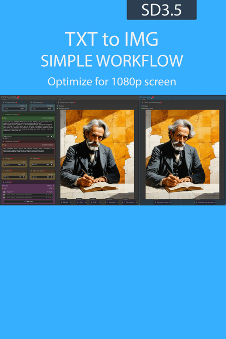 TXT to IMG simple workflow SD3.5 | UPSCALE | LORA | GGUF | CIVITAI Metadata版本v1.0 - GGUF (ID: 987118)