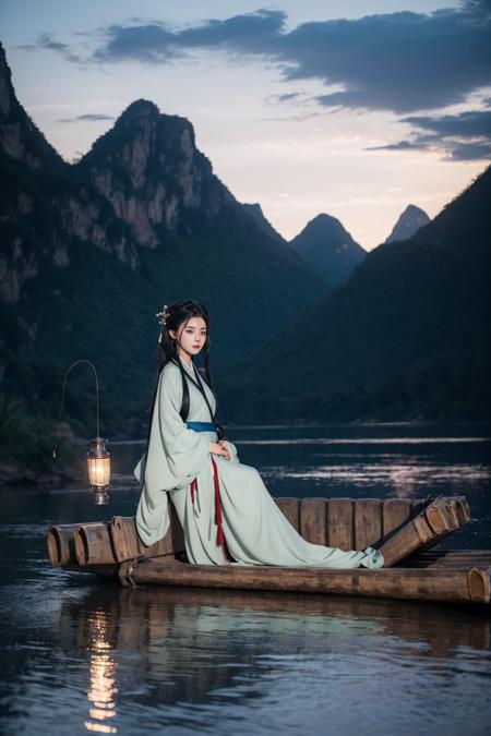 渔舟唱晚-汉服与竹筏
