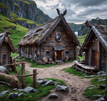Viking houses and standing stones