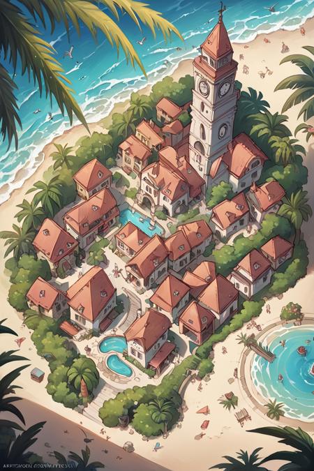 Tropical Buildings (Delfino Plaza, Super Mario Sunshine) [SDXL & SD1.5]