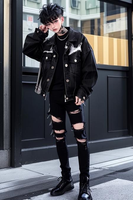 Men's Black Denim & Leather Jacket