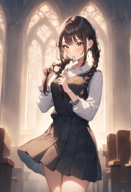tying hair / adjusting hair / 編みかけ