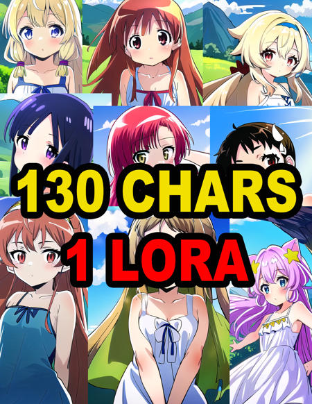 [EXPERIMENTAL] 150 Anime Characters in 1 LORA - Kirai NAI TRAINED版本NaiTrained1.0 (ID: 627130)