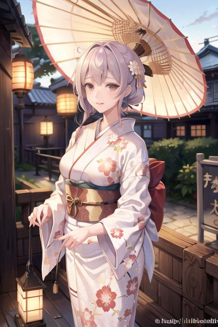 Realistic Kimono Clothes With Umbrella