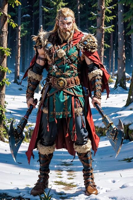 Viking warrior holding axes