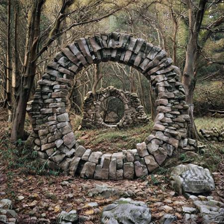 Andy Goldsworthy style nature art - portals, circles, spheres and spirals for SDXL