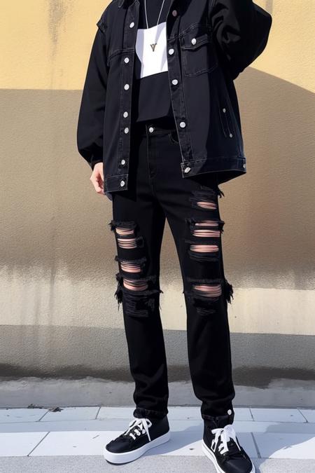 Men's Black Denim & Leather Jacket