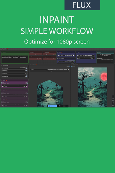 Inpainting simple workflow FLUX | UPSCALE | LORA | GGUF | CIVITAI Metadata版本v4.2 (ID: 1016572)