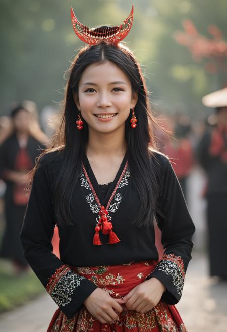 苗族分支歪梳苗少女半月木梳头饰 Young girls from the  Waishu Miao branch of the Miao ethnic group adorn their hair with half-moon shaped wooden combs.