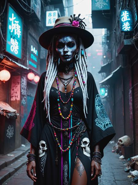 Neon Cyberpunk - Techno-Mages FLUX, SDXL & SD1.5版本SDXL v1 Voodoo Mage (ID: 690520)