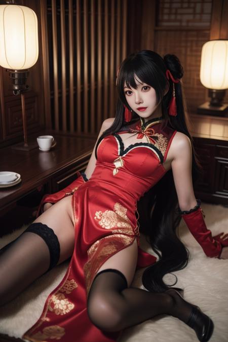 时崎狂三 新春旗袍-红黑 tokisaki kurumi chinese clothes-red&black