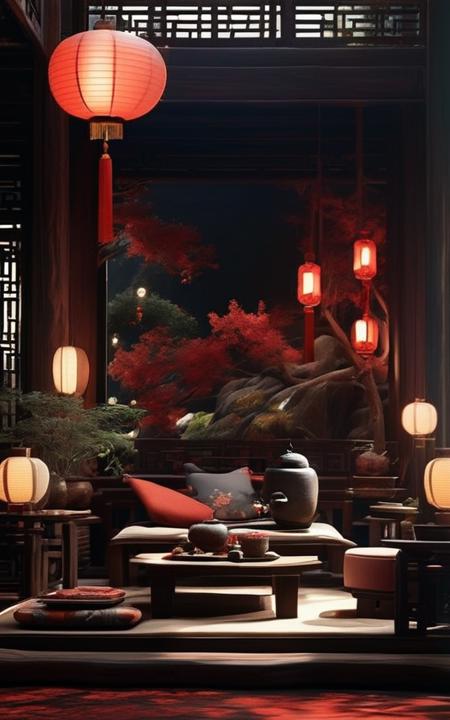 【新中式】朱砂黑檀调 Red and Dark Wood Chinese Interior版本SDXL (ID: 744998)
