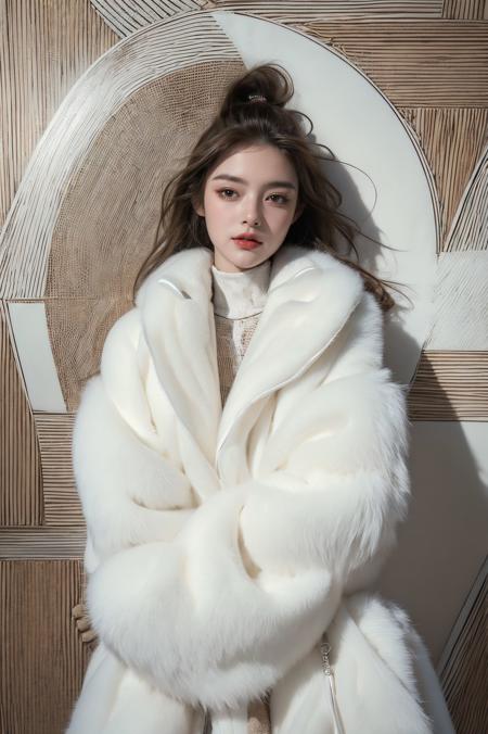 绪儿-皮草 车内场景 xuer white fur coat