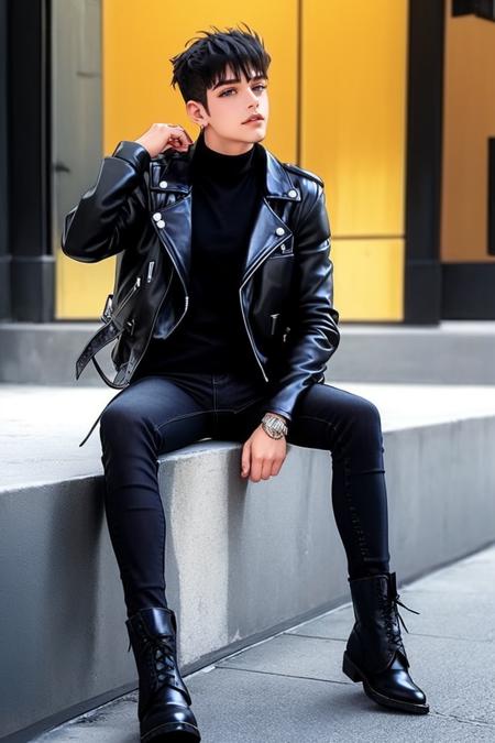 Men's Black Denim & Leather Jacket