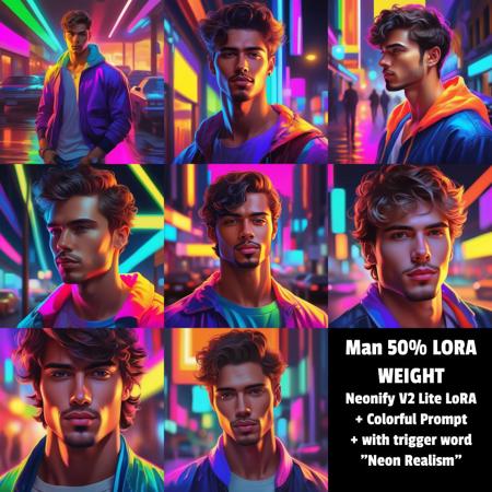 Neonify SDXL - Neon Realism + Cel Shading + Cartoonerize (5 Lora Levels)