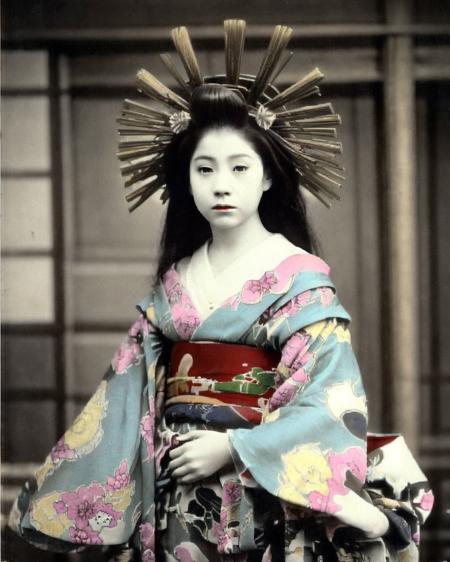 Tamamura's art, hand-colored in the chicken albumen paper style.