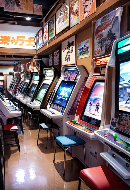 日本のゲームセンター（ビデオゲーム）SDXL