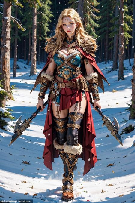 Viking warrior holding axes