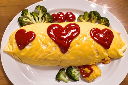 オムライス❤ Draw a heart with ketchup on top of omurice. SD15