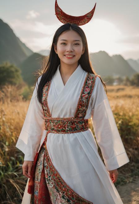 苗族分支歪梳苗少女半月木梳头饰 Young girls from the  Waishu Miao branch of the Miao ethnic group adorn their hair with half-moon shaped wooden combs.