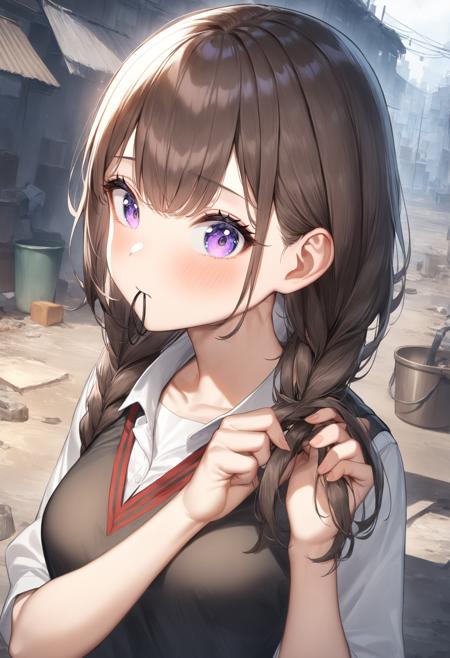 tying hair / adjusting hair / 編みかけ