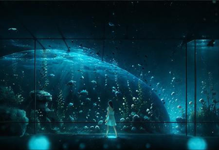 (Experimental Concept) Lonely Universe composition / Composition of the world through a huge glass window