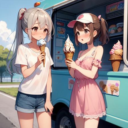 girl like  ice cream truck / ice cream machine