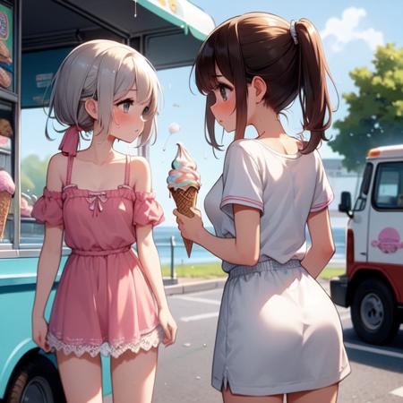 girl like  ice cream truck / ice cream machine