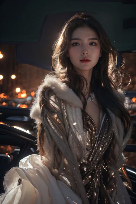 绪儿-皮草 车内场景 xuer white fur coat