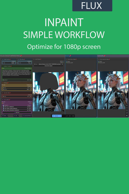 Inpainting simple workflow FLUX | UPSCALE | LORA | GGUF | CIVITAI Metadata版本v3.2 (ID: 973914)