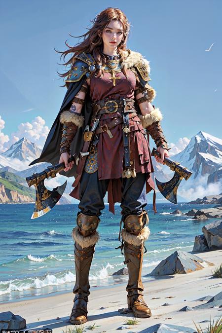 Viking warrior holding axes