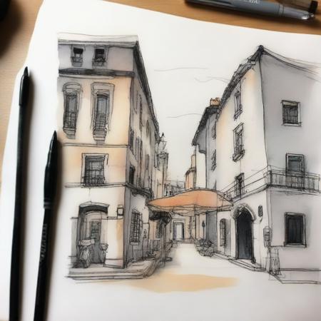 Ink and watercolor sketch