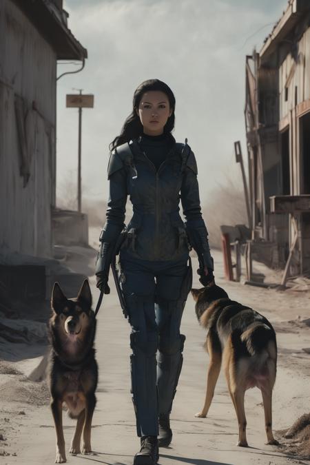 Fallout shelter female character style, sometimes with dogs