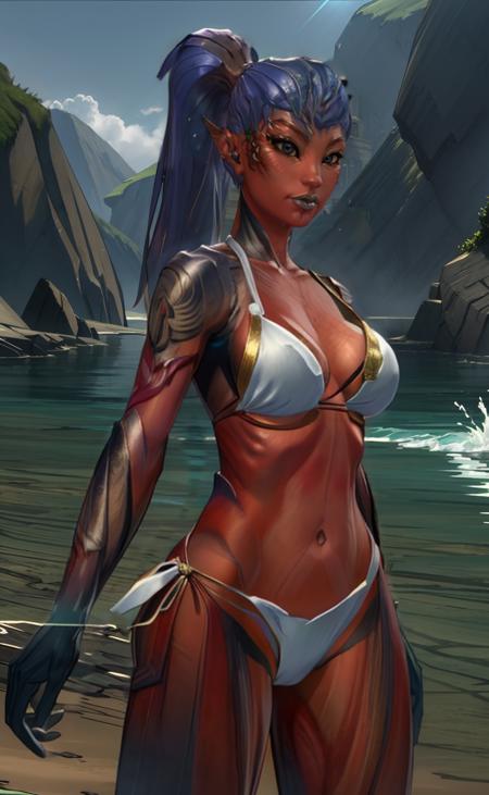 sylvari - ponytail red skin/blue hair