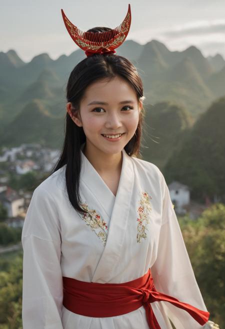 苗族分支歪梳苗少女半月木梳头饰 Young girls from the  Waishu Miao branch of the Miao ethnic group adorn their hair with half-moon shaped wooden combs.