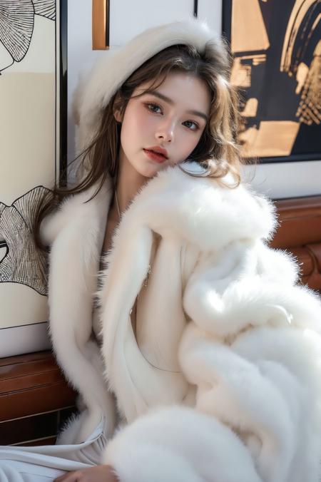 绪儿-皮草 车内场景 xuer white fur coat