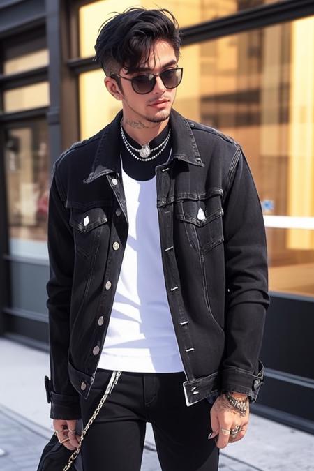 Men's Black Denim & Leather Jacket