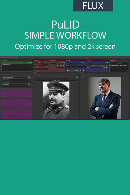PuLID simple workflow FLUX | UPSCALE | LORA | GGUF | CIVITAI Metadata版本v1.1 (ID: 1055202)