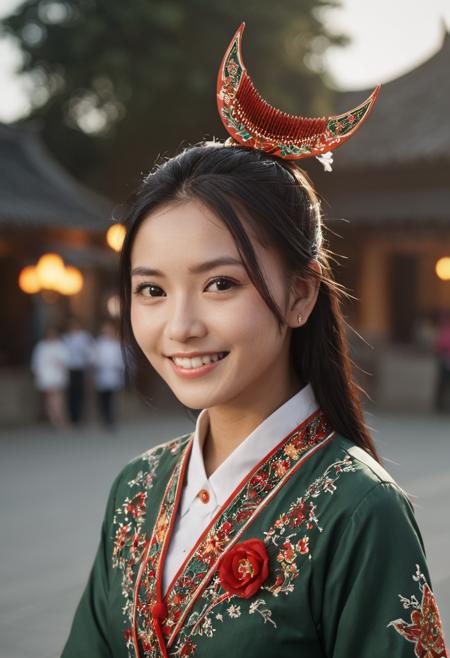 苗族分支歪梳苗少女半月木梳头饰 Young girls from the  Waishu Miao branch of the Miao ethnic group adorn their hair with half-moon shaped wooden combs.