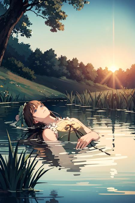 Ophelia parody shot (female partially drowning)